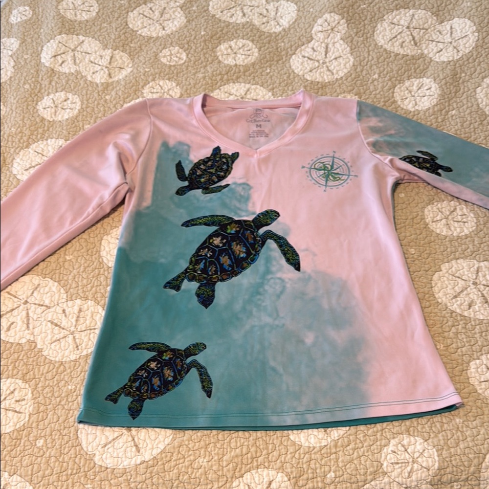 Pink and Blue Turtle Print Long Sleeve Shirt